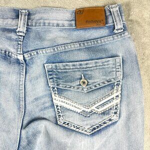 Flypaper Women’s‎ Light Wash Straight Jeans Embroidered Pockets Size 34x32